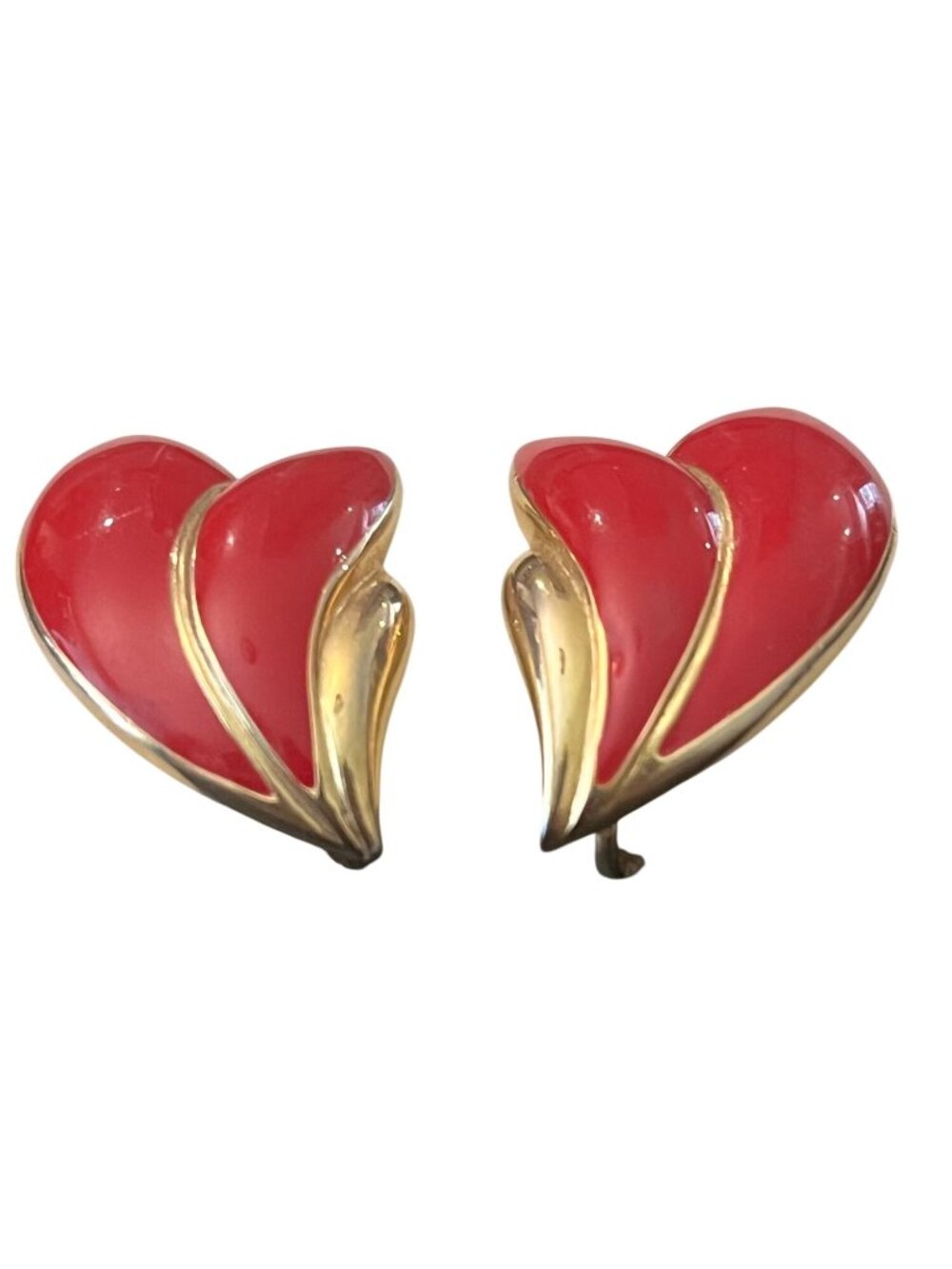 Vintage Trifari Red & Gold Tone Clip-On Earrings Swirl Design Jewelry